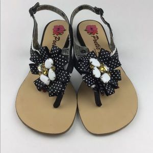 Poetic Licence Sweetest Thing Womens Black White Fabric Ankle Strap Sandals US 7